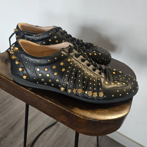 Gucci Black and Gold Studded Men's Sneakers - Picture 2 of 10